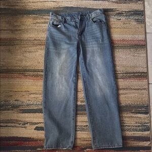 MNML Blue Straight Jeans with Distressed Look